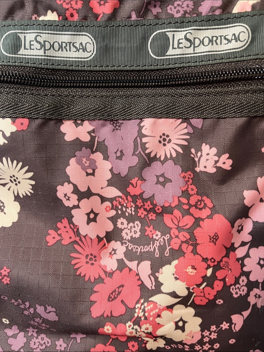 LeSportsac Floral Crossbody in Black with Pink & Purple Accents - Picture 7 of 7